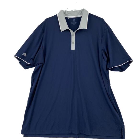 Adidas Aeroready Polo Shirt Mens Size 2XL Navy Blue Gray Climacool Short Sleeve - Picture 1 of 12